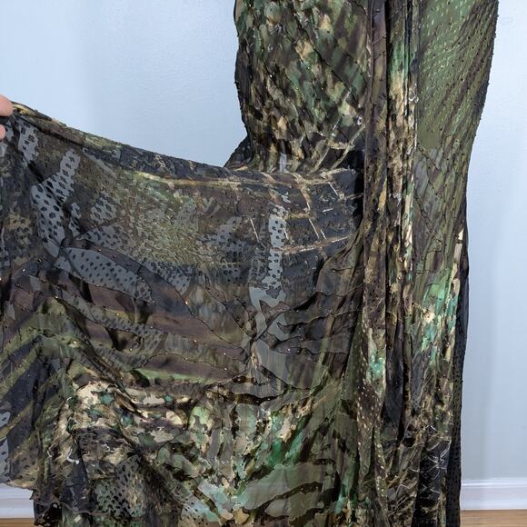 Vtg Prom Dress Maxi Gown 8 Brown Green Silk Y2K Fairy Grunge Bead Nymph Halter - Picture 9 of 16